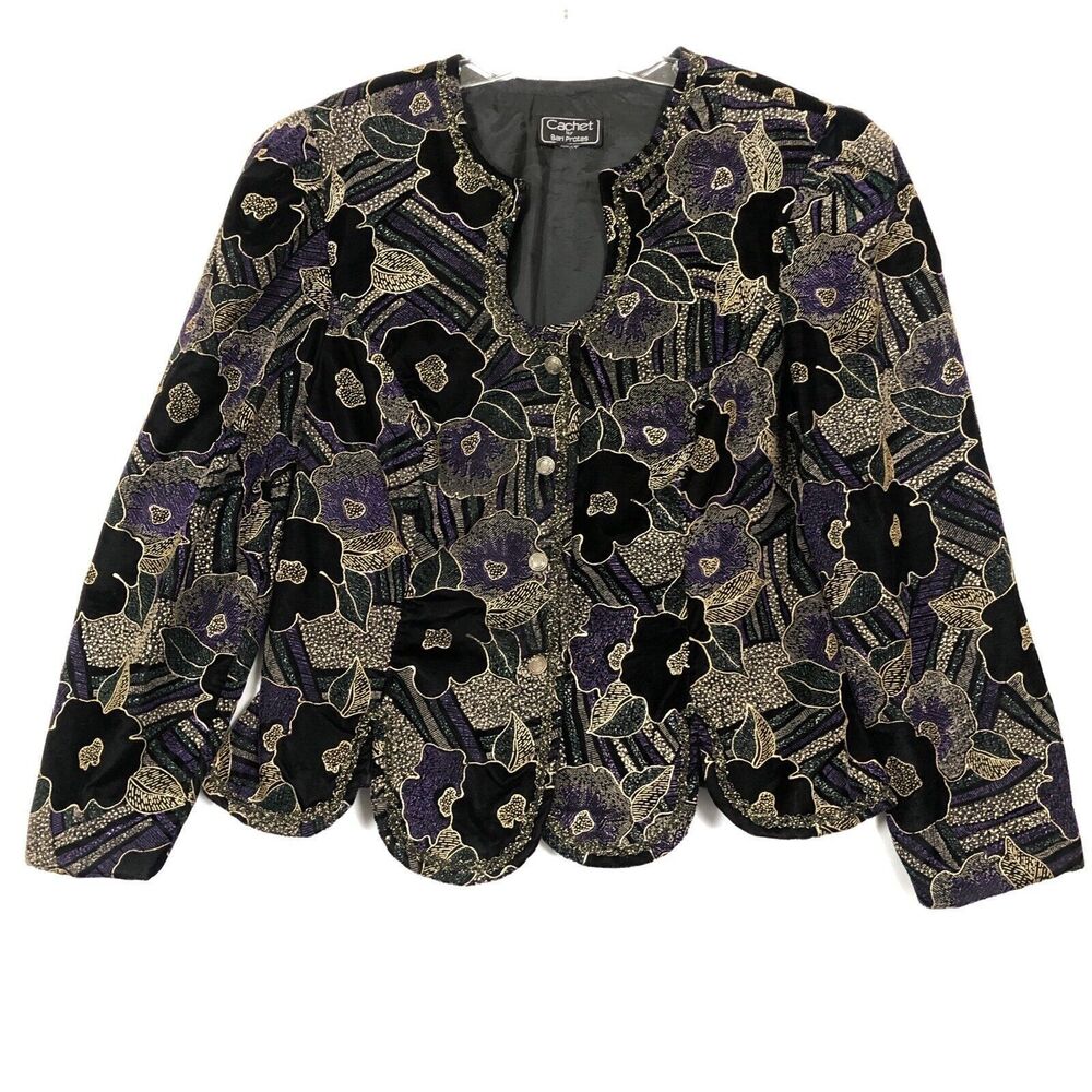 Cachet by Bari Protas Jacket Black Gold Metallic Floral Brocade NO SIZE TAG